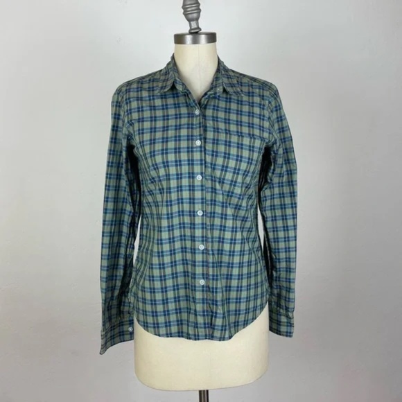 Steven Allen Plaid Button Down S EUC Green Blue Twist Reverse Seam - Picture 1 of 4